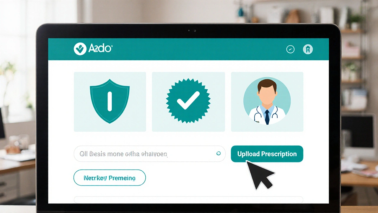 Computer screen showing verification badges on a pharmacy site.