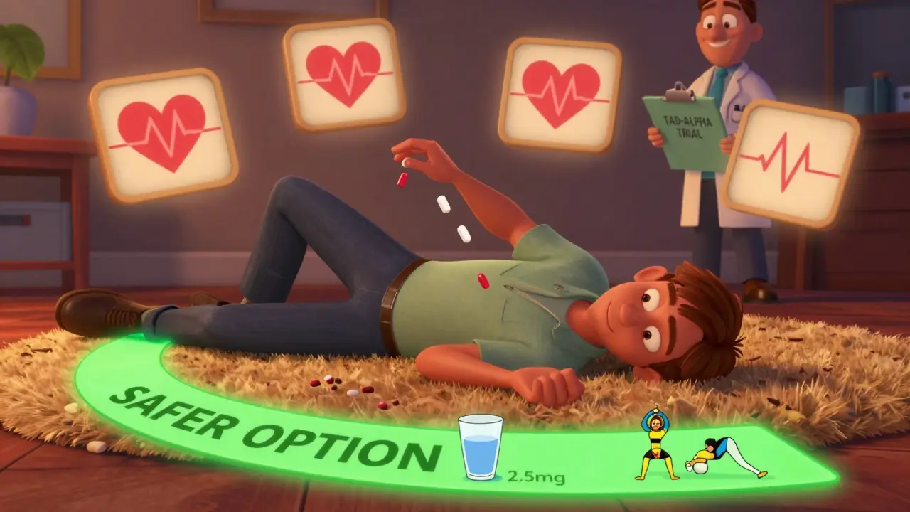 Man gently falling on rug as warning signs float around him, with a safer treatment path below.