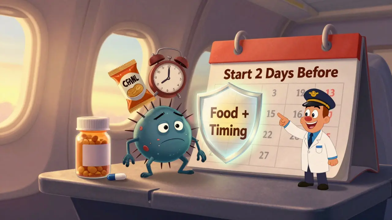 A cartoon malaria parasite being blocked by peanut butter and an alarm clock, in Disney animation style.