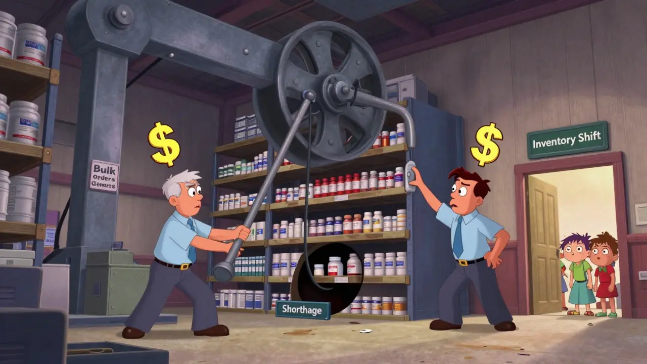 Wholesalers controlling a warehouse system that makes life-saving drugs disappear into a shortage hole.