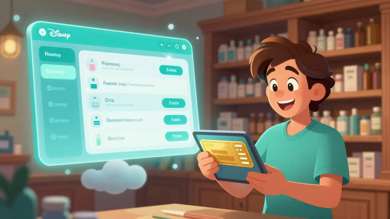 Character comparing digital and traditional pharmacy options